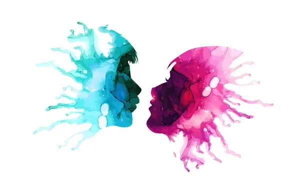 Faces kissing lovers from blots. Happy Valentine's Day. Vector illustration — Stock Vector