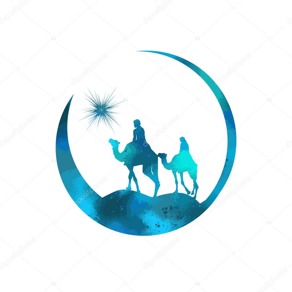 Christmas star camels with the Magi. Vector