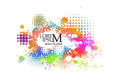 Beyaz arka planda çok renkli boya lekeleri var. Çamurlu boya. Vektör illüstrasyonu.