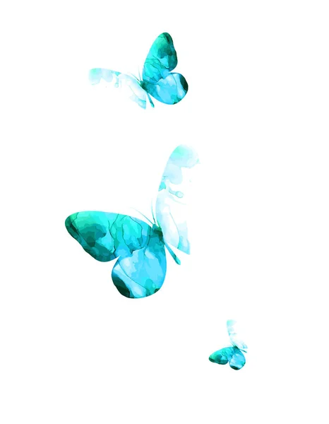 Blaue fliegende Schmetterlinge in Aquarell. Gemischte Medien. Vektorillustration — Stockvektor