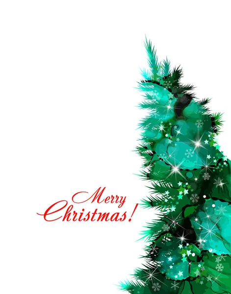 Christmas tree watercolor. Merry Christmas Card. mixed media. Vector illustration. — Stock Vector