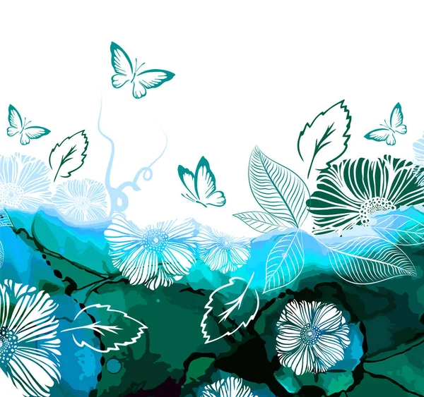 Fondo de acuarela abstracto con mariposas. Ilustración vectorial — Archivo Imágenes Vectoriales