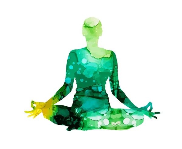Yoga. Lotus pozisyonu silueti. Karışık medya. vektör illüstrasyonu