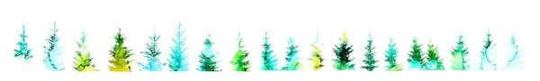 Set of picturesque Christmas trees. Mixed media. — 스톡 벡터