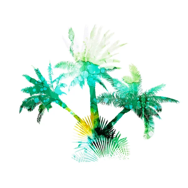 Abstraction of watercolor palms. mixed media. Vector illustration — 스톡 벡터