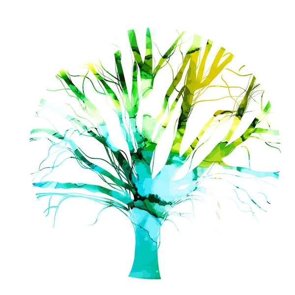 Abstrakter Aquarell-Baum mit kahlen Ästen. . Gemischte Medien. Vektorillustration — Stockvektor