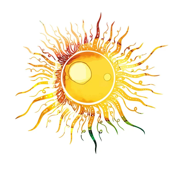 Abstract sun from the stains of paint. Mixed media. Vector illustration — Stock Vector