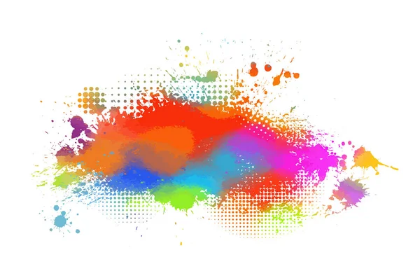 Macchie multicolori di vernice su uno sfondo bianco. Telaio Grunge di vernice. Tecnica mista. Illustrazione vettoriale. — Vettoriale Stock