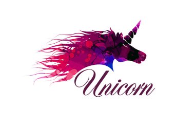 Tek boynuzlu at çizimi bir dövme soyutlamasıdır. Karışık medya. Vektör illüstrasyonu