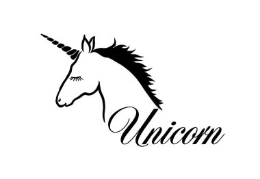 Tek boynuzlu at çizimi bir dövme soyutlamasıdır. Vektör illüstrasyonu