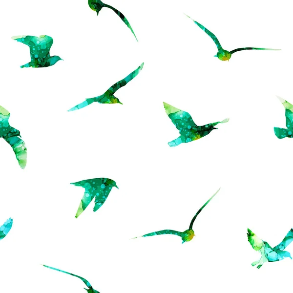 Um cenário perfeito de gaivotas voadoras. Meios mistos. Ilustração vetorial — Vetor de Stock