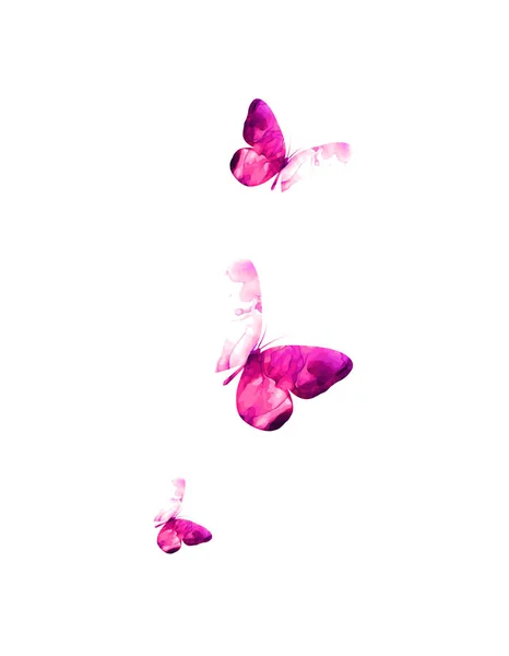 Pink flying butterflies in watercolor. Mixed media. Vector illustration — Stock Vector