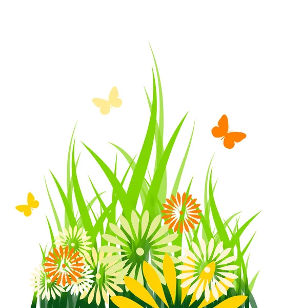Абстрактное лето. Цветы с бабочками. Векторная иллюстрация — стоковый вектор