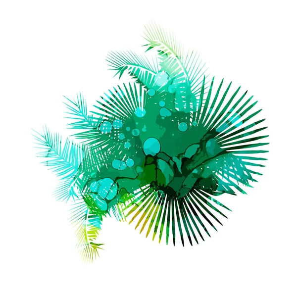 Abstraction of watercolor palms. mixed media. Vector illustration — 스톡 벡터