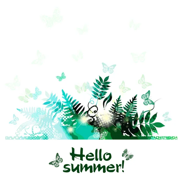 Abstraktní léto. Zelené pozadí s trávou a bylinkami. Smíšená média. Vektorová ilustrace — Stockový vektor