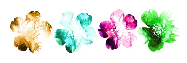 Set aus bunten Blütenköpfen. Gemischte Medien. Vektorillustration — Stockvektor
