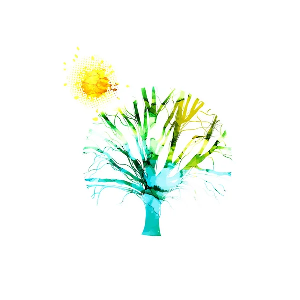 Abstract watercolor tree with bare branches. . Mixed media. Vector illustration — 스톡 벡터