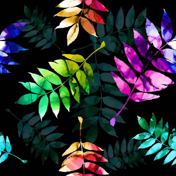 El fondo sin costuras son las hojas multicolores del fresno. Medios mixtos. Ilustración vectorial — Archivo Imágenes Vectoriales