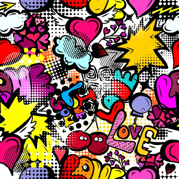 Un trasfondo perfecto de amor. Graffiti. Imprime con corazones. Feliz día de San Valentín. Ilustración vectorial — Archivo Imágenes Vectoriales
