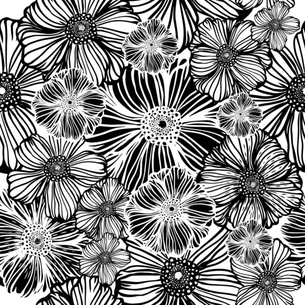 Fondo floral monocromo sin costuras. Ilustración vectorial — Vector de stock