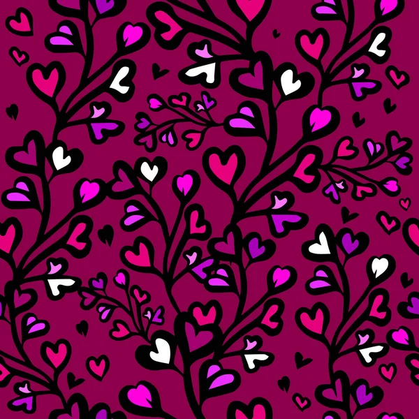 A seamless background of sprigs with hearts. Vector illustration — 스톡 벡터
