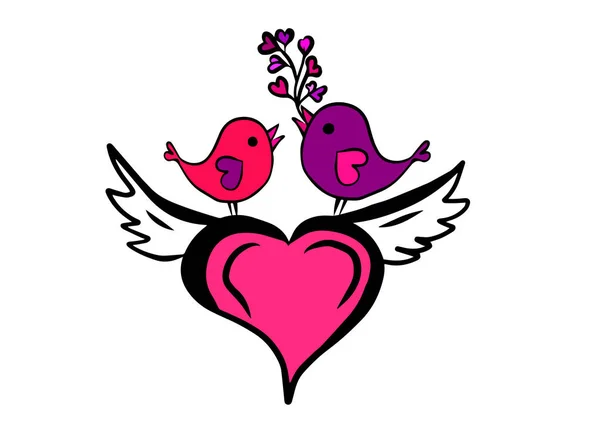 Des oiseaux mignons multicolores amoureux. Joyeuse Saint-Valentin. Illustration vectorielle — Image vectorielle