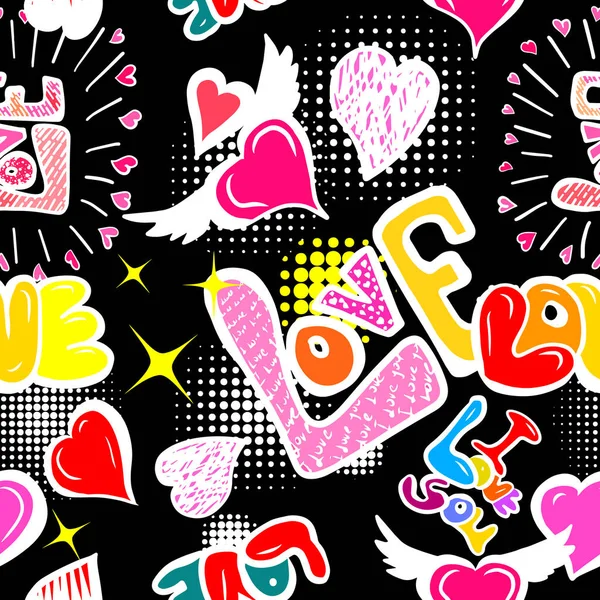En sømløs baggrund af kærlighed. Graffiti. Print med hjerter. Glædelig Valentinsdag. Vektorillustration – Stock-vektor
