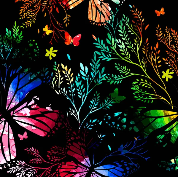Abstraktionssommer. Blumen mit Schmetterlingen. bunter Hintergrund. Vektorillustration — Stockvektor