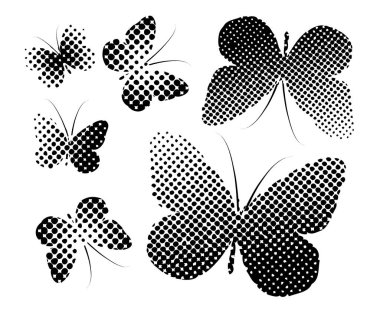 Kelebek 'i yarım tonlu noktalardan oluştur. Vektör illüstrasyonu