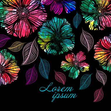 Kelebekli gökkuşağı çiçeği. Karışık medya. Vektör illüstrasyonu