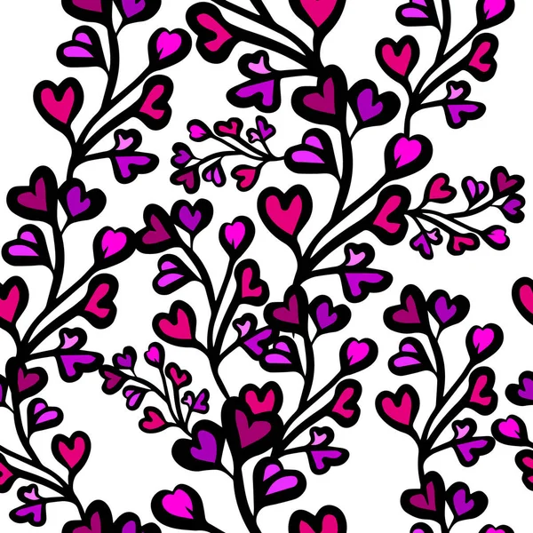 A seamless background of sprigs with hearts. Vector illustration — 스톡 벡터