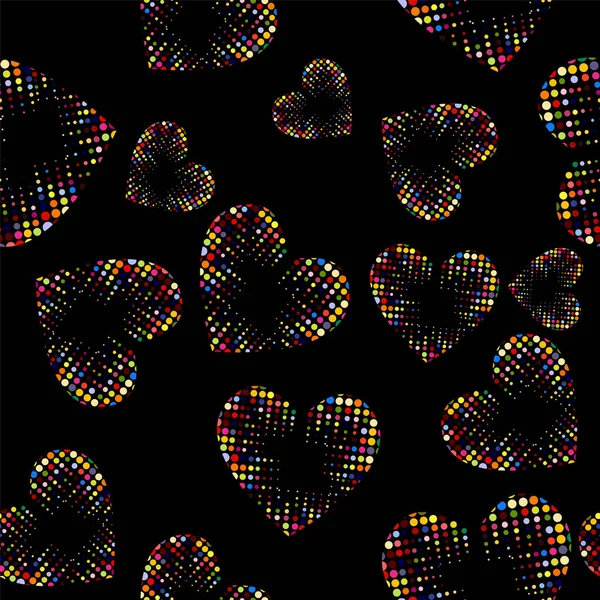 점에서 다양 한 색깔의 심장. 사랑해. 소름끼치는 배경. 믹스 미디어. 벡터 일러스트 — 스톡 벡터