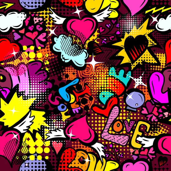 Un trasfondo perfecto de amor. Graffiti. Imprime con corazón. Feliz Día de San Valentín. Ilustración de vectores — Vector de stock