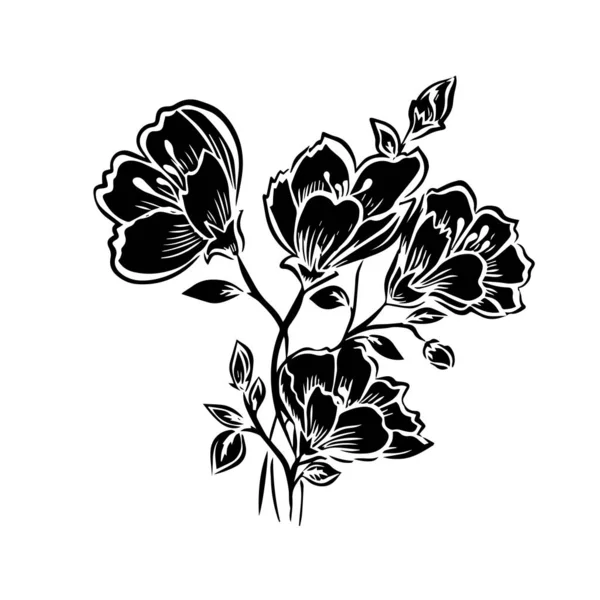 Grafische monochrome abstractie van bloemen. Vectorillustratie — Stockvector