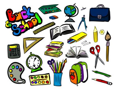 Bir grup okul deneği. Okula dönelim. Vektör illüstrasyonu