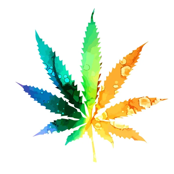 Cannabis oder Marihuana-Blatt buntes Symbol, gemischte Medien. Vektorillustration — Stockvektor