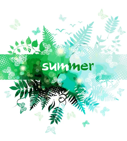 Abstraction Summer Green Background Grass Herbs Mixed Media Vector Illustration — 스톡 벡터