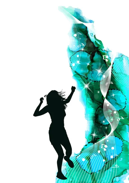 Abstraktionsdisco Silhuett Dansande Flicka Vektorillustration — Stock vektor