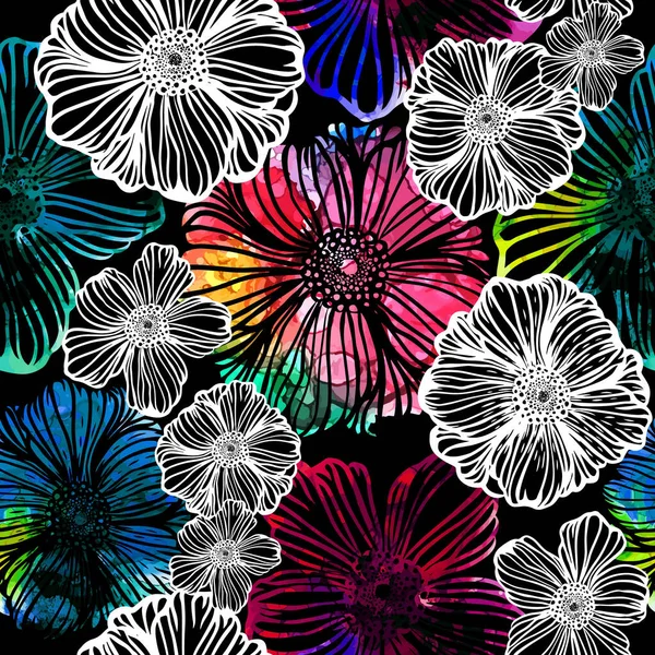 Seamless Backdrop Multicolored Flowers Vector Illustration — 스톡 벡터