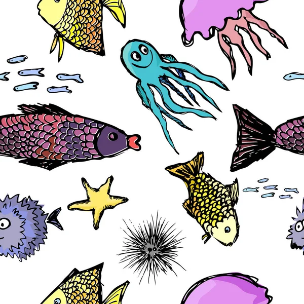 Fisch Hat Einen Nahtlosen Hintergrund Vektorillustration — Stockvektor