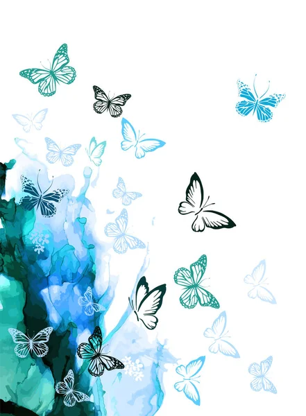 Floral Ακουαρέλα Αφαίρεση Πεταλούδες Διάνυσμα — Διανυσματικό Αρχείο