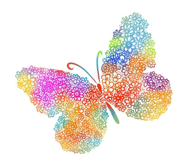 Papillon Multicolore Fait Fleurs Illustration Vectorielle — Image vectorielle