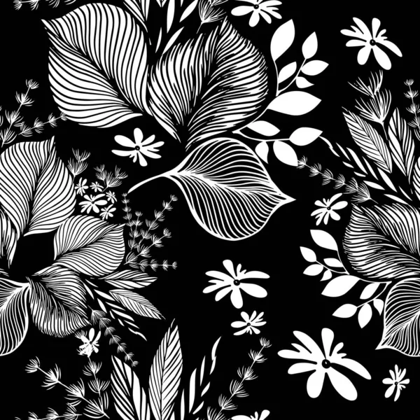 Fond Floral Monochrome Sans Couture Illustration Vectorielle — Image vectorielle