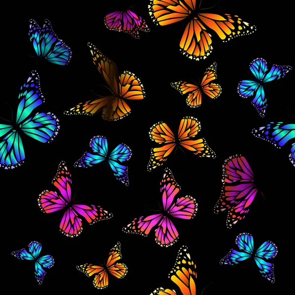 Viele Fliegende Schmetterlinge Abstrakte Schmetterlinge Nahtlose Muster Vektorillustration — Stockvektor