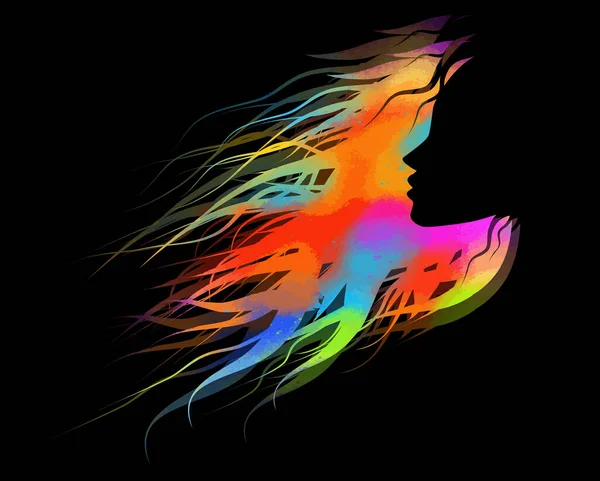 Силуэт Профиля Красивой Разноцветной Девушки Волосами Векторная Иллюстрация — стоковый вектор