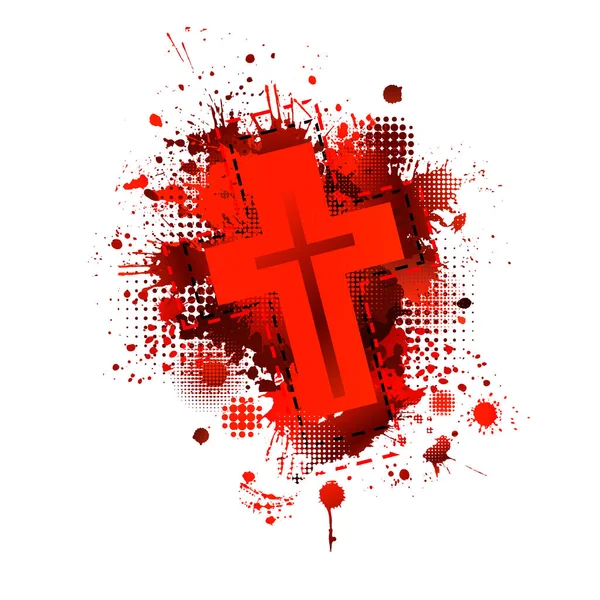 Cross Blood Stains Happy Easter Vector Illustration — Stock Vector