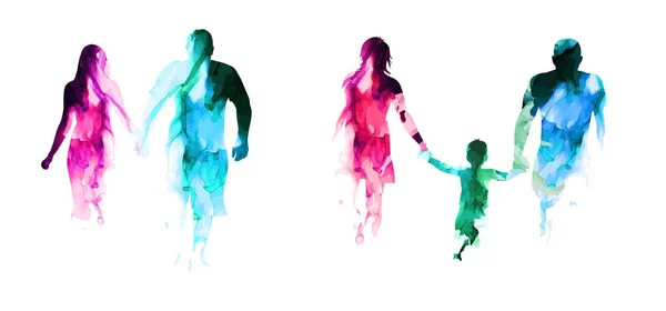 Multi Colored Silhouette Friendly Family Vector Illustration — Stock Vector