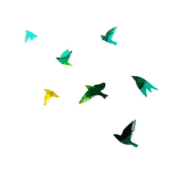 Uccelli Multicolori Uno Stormo Uccelli Arcobaleno Volanti Sacco Uccelli Volo — Vettoriale Stock