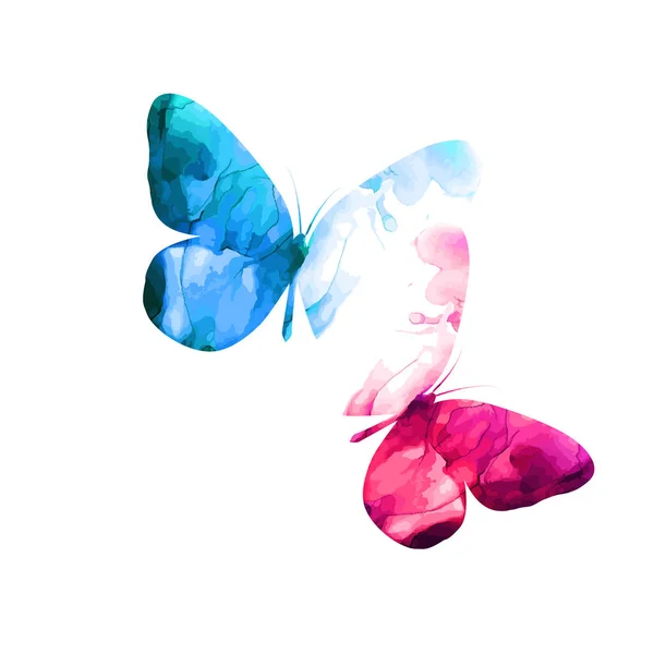 Blaue und rosa Schmetterlinge. Abstraktes Mosaik von Schmetterlingen. Gemischte Medien. Vektorillustration — Stockvektor