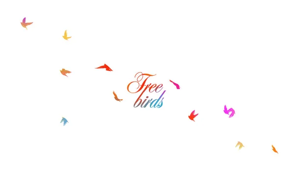 Bunte Vögel. Ein Schwarm fliegender Regenbogenvögel. Gemischte Medien. Vektorillustration — Stockvektor